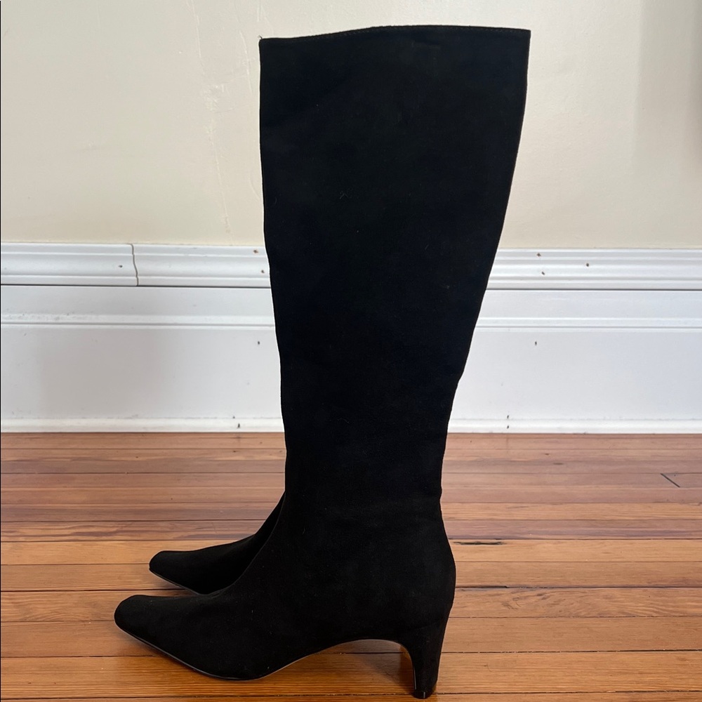 LOFT Elegant Black Knee-High Women's Boots Faux Suede Pointy Toe Multiple Sizes - Picture 4 of 10